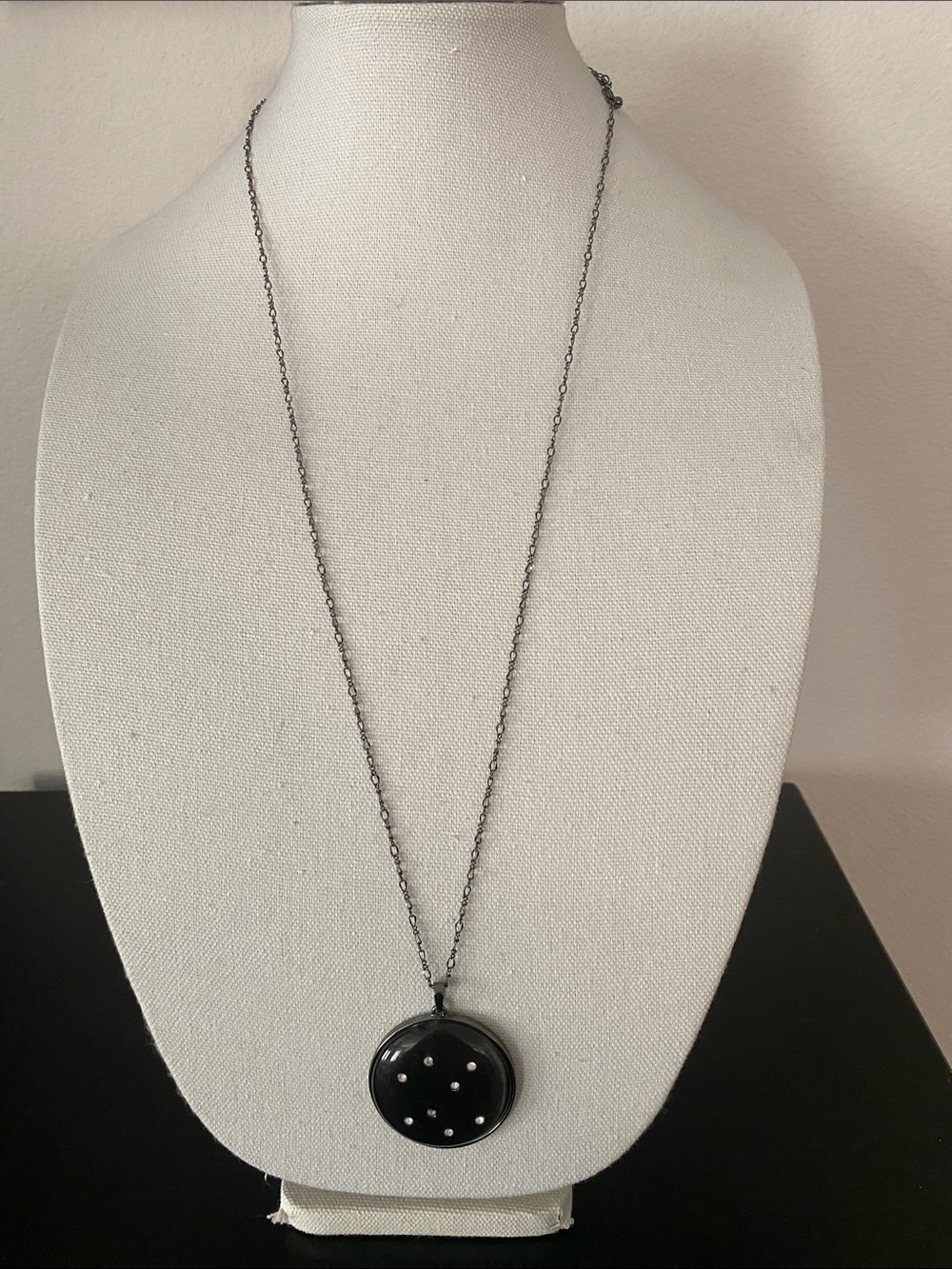 a new day Black Disc Pendant Necklace with Studded Accent